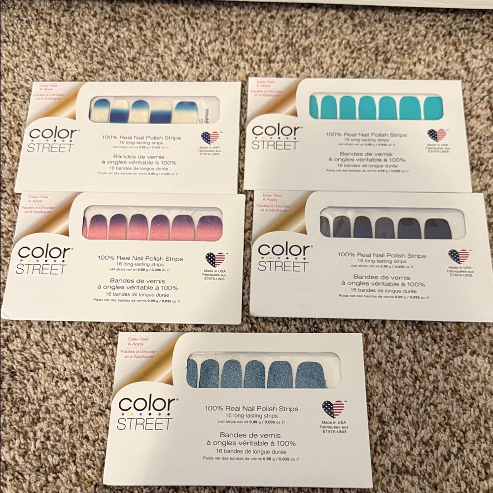 Color Street Nail Polish Strips in Blue, Teal, and Pink